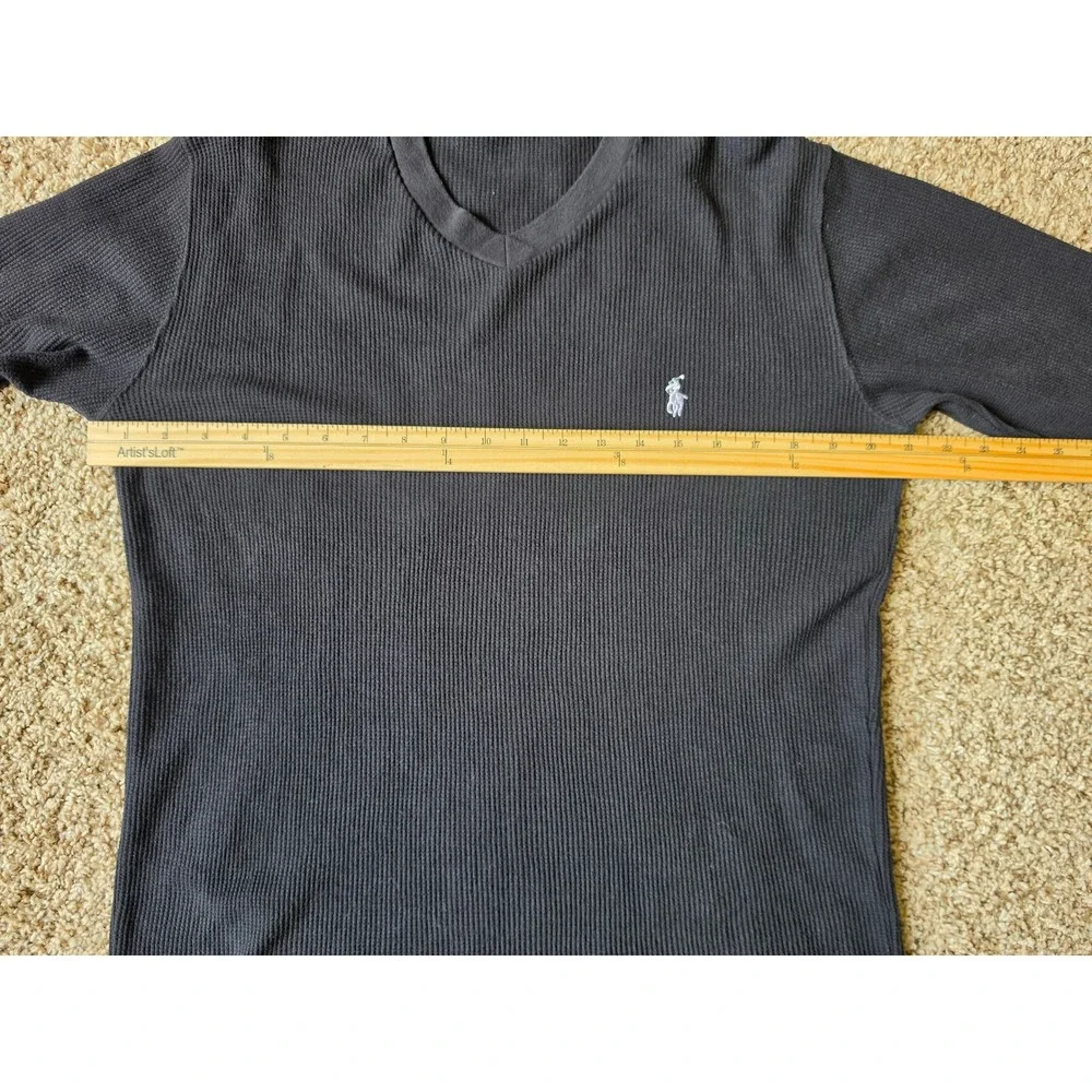 Polo Ralph Lauren Mens Black Waffle Knit Thermal V-Neck Long Sleeve Shirt M